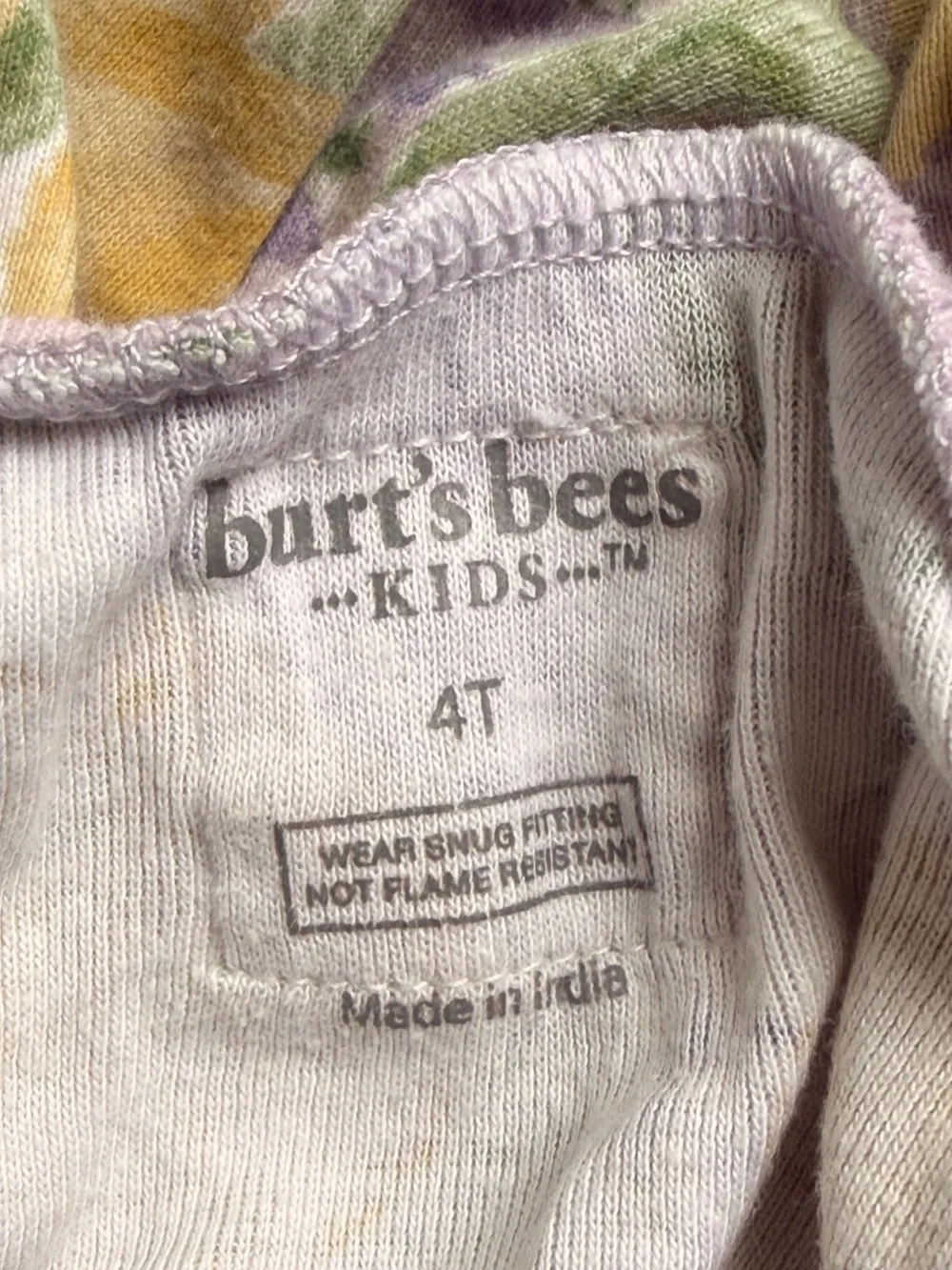 🐝 Burt's Bees Baby Pastel Lavender Lemon Print Long Sleeve Pajama Top 4T